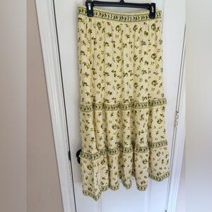 NWT Lemon Print Bohemian Tiered Maxi Skirt - Yellow Floral Womens size L